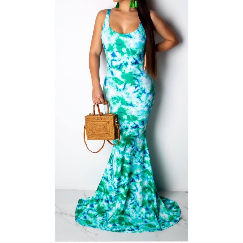 Aqua Blue & Green Maxi Dress